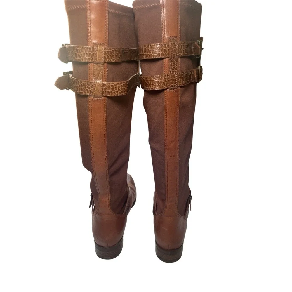 Cole Haan NikeAir Brown Leather Knee High Riding Boots Stretch Back Women's 7B
